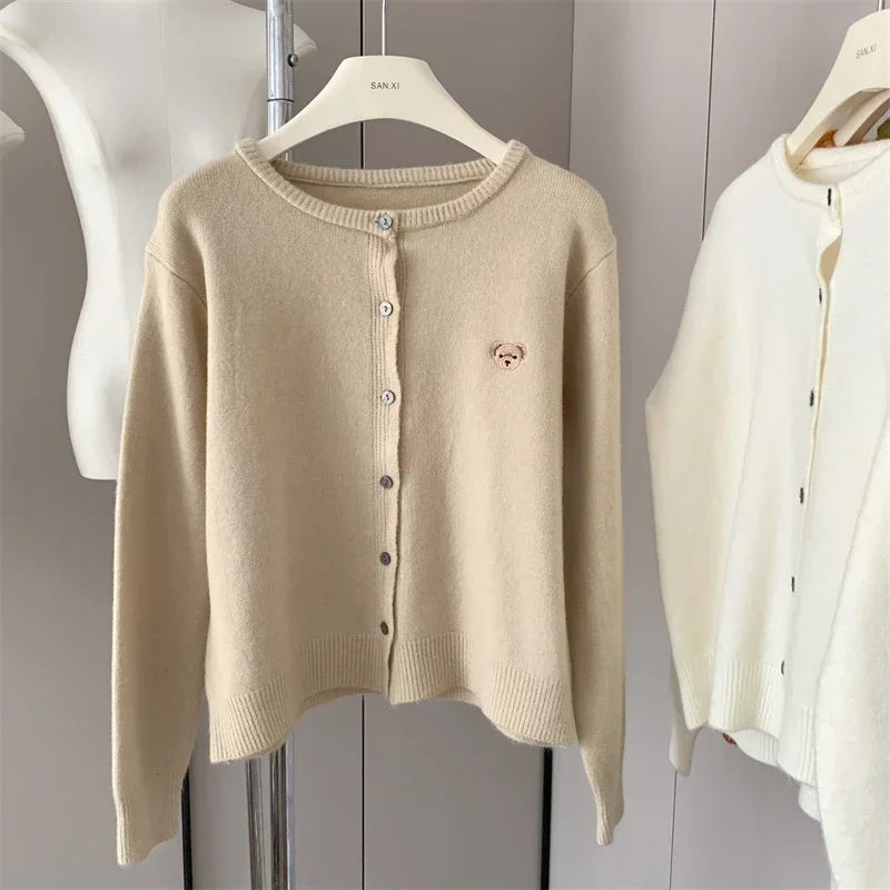 Yaminiya Autumn 2024 O-Neck Knit Sweater Sweet Cartoon Embroidery Casual Tops Japanese Fashion Single Breasted Cardigan Harajuku