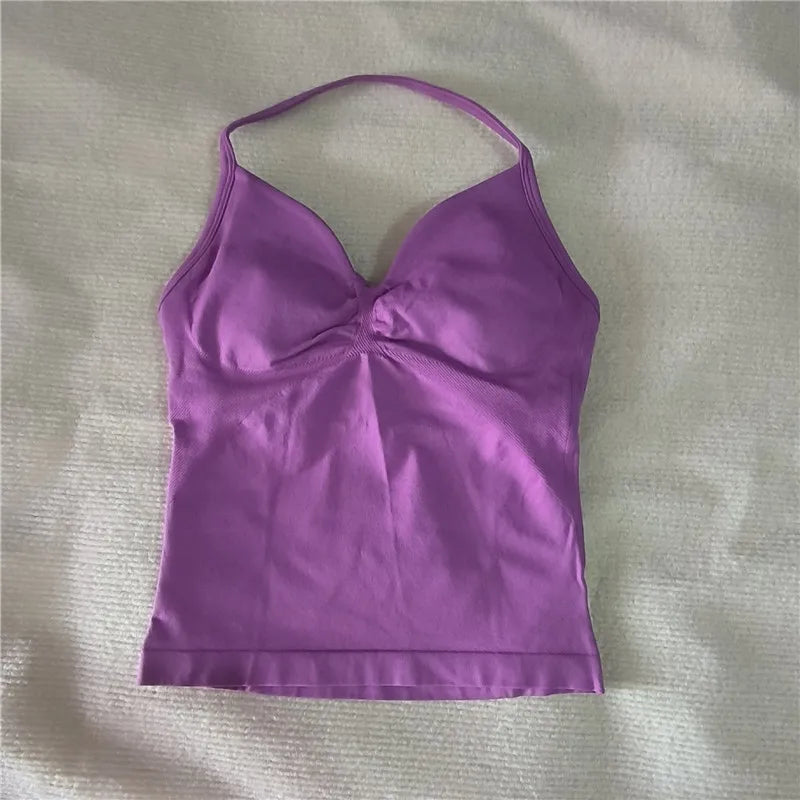 HBC Sexy V Neck Gym Tank Top Longline Strappy Vest Women Seamless Sports Running Tank Top Slim Fit Yoga Padded Workout