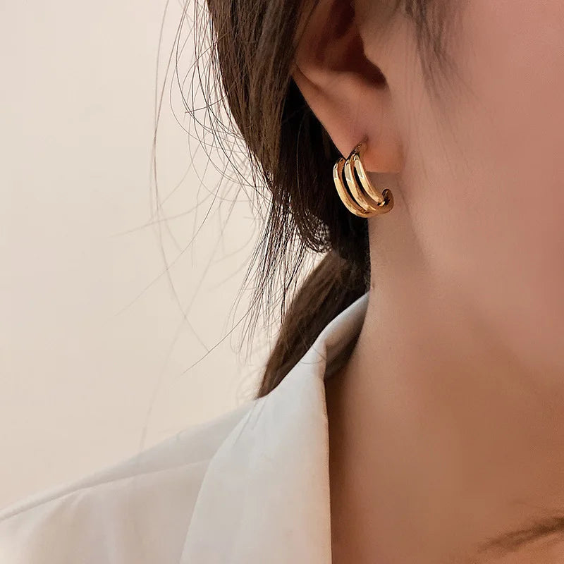 Trendy Gold Plated Geometric Gear Shape Circle Hoop Earrings for Women Girl Fashion Zircon Jewelry Buckle Type