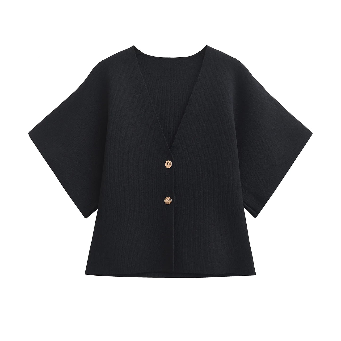 2024 European and American style autumn new women's fashion simple style casual plain needle short sleeve V neck knitted top