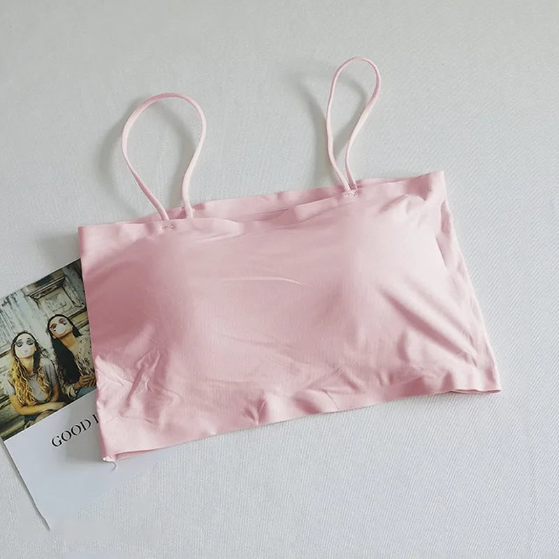Top women Summer Sling Tube Top Sexy Bra Seamless Ice Silk Sexy sleeveless Tank Top Summer Camis Backless Camisole Crop top