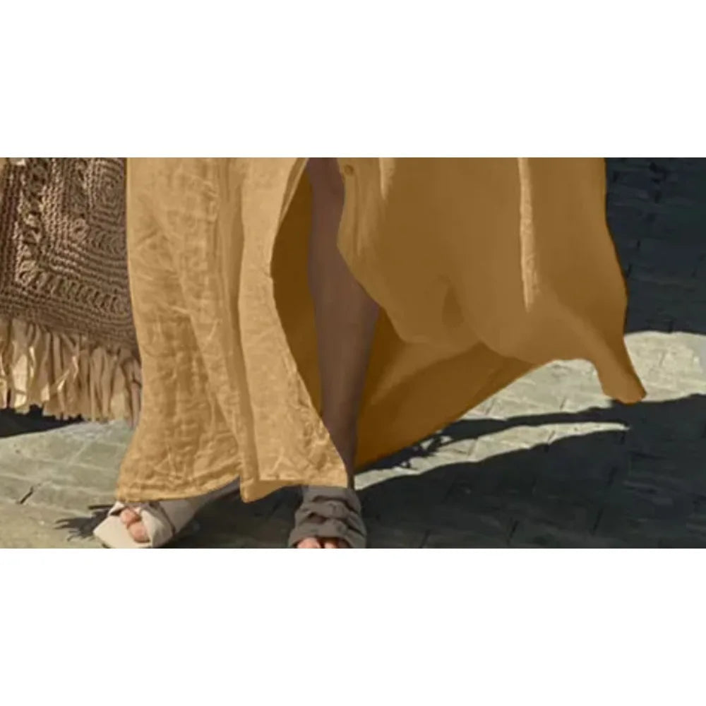 Women's L-5XL Plus Size Oversized Summer Casual Loose Pocket Flip Collar Long Dress Solid Color Casual Button Loose Oversized