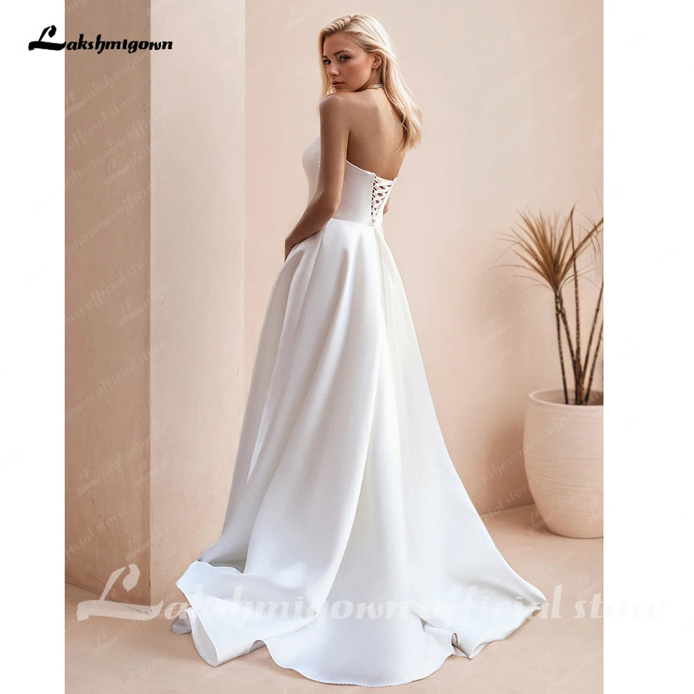 Lakshmigown Strapless Satin Wedding Dresses with Slit 2025 New Bridal Gowns Robe Sweep Train Sexy Vestidos De Novia Customized