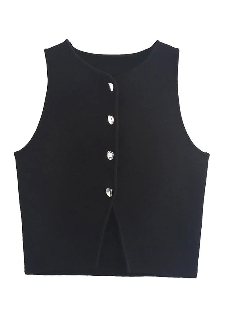 White Knit Crop Top Women Button Short Tops Woman 2025 Summer Tanks Camis Tops for Women Streetwear Vest Tank Top Female