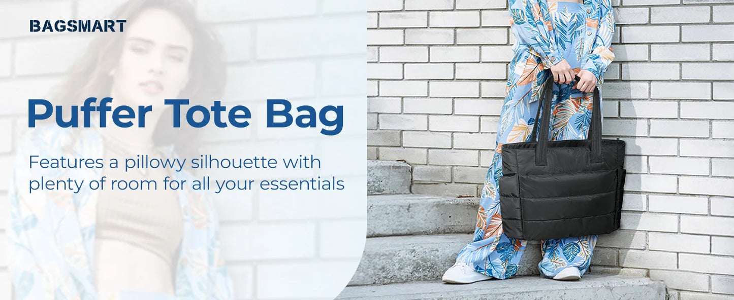 BAGSMART The Bubble Tote Bag Cotton Padded Female Quilting Puffy Shoulder Shopper Purse Simple Daily Handbag Women's Bags