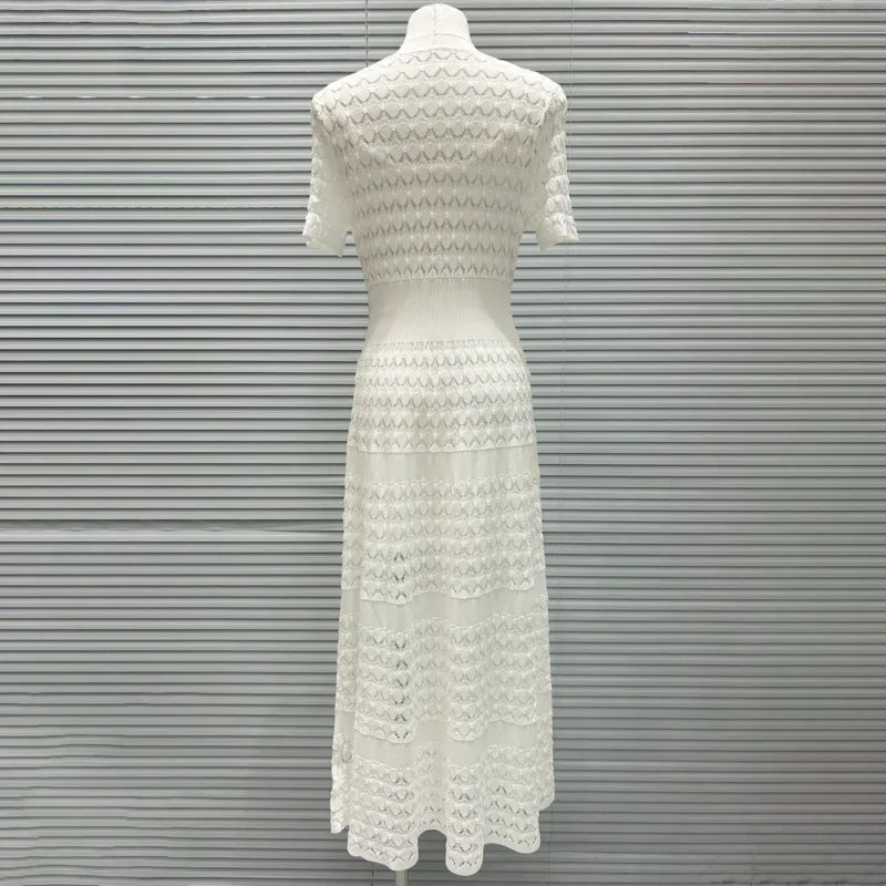 CHUJIE Women's 2025 Summer Lace Trim Dress Set - Round Neck Short Sleeve Midi Dress + Slip Dress 2 Piece Set (Rayon Nylon Blend)