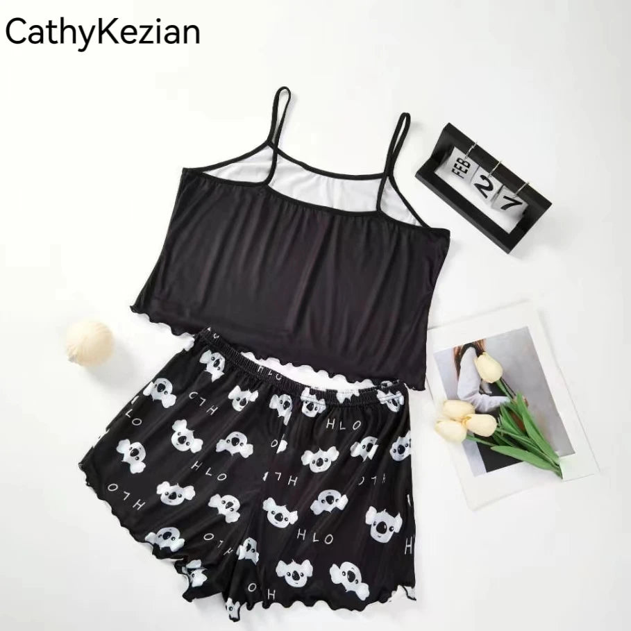 Women Pajamas Sleepwear Pajama Set Sports Camisole And Shorts Print Ventilate Casual Soft Comfortable