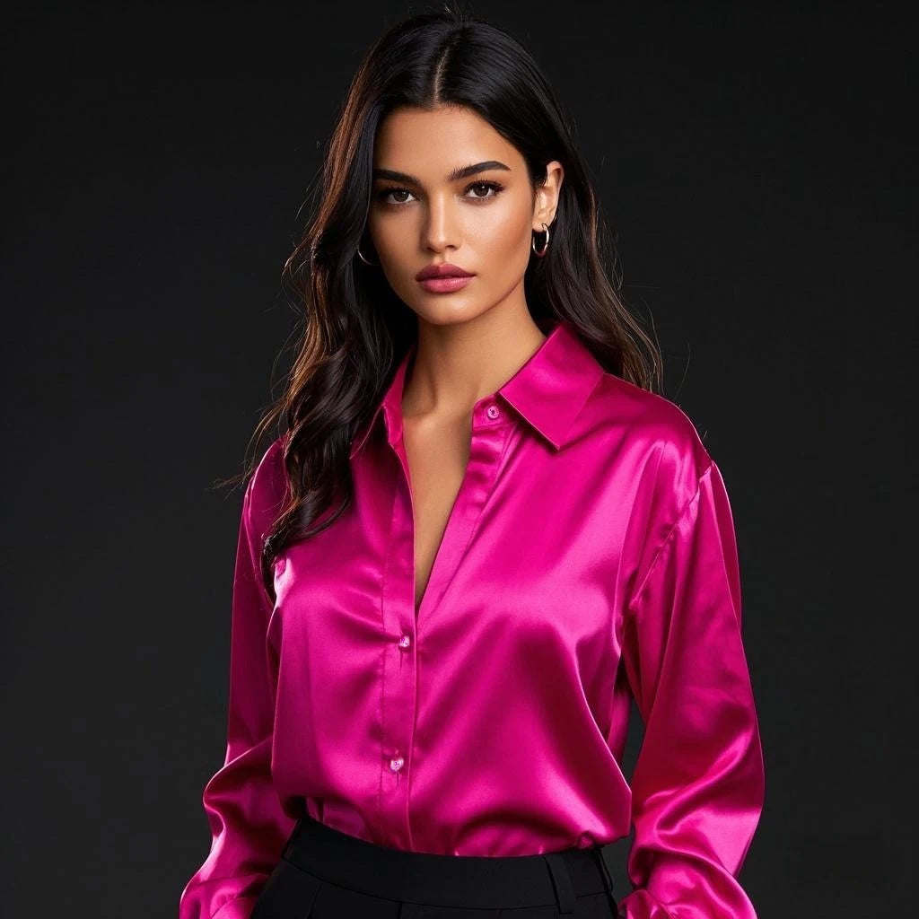 Autumn Casual Women's Satin Shirt All-Match Basic Solid Color Office Lady's Top Trendy Multicolor Shirts And Blouses Chic Top