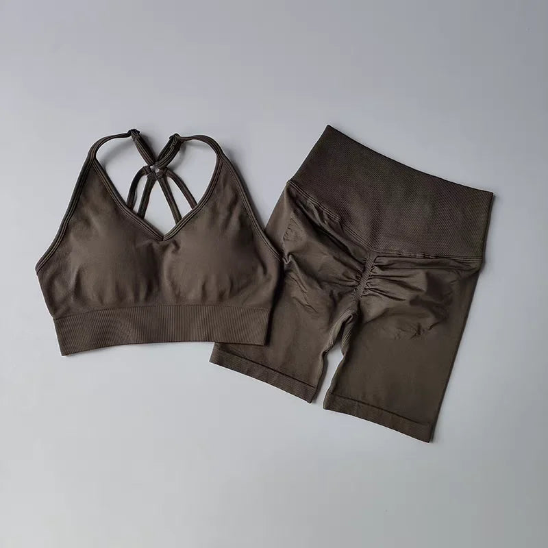 2 Pcs Yoga Sets Women High Waist Workout Outfits Gym Wear Gym Clothing Sports Suits Fitness Tracksuit Sportswear Shorts Suit