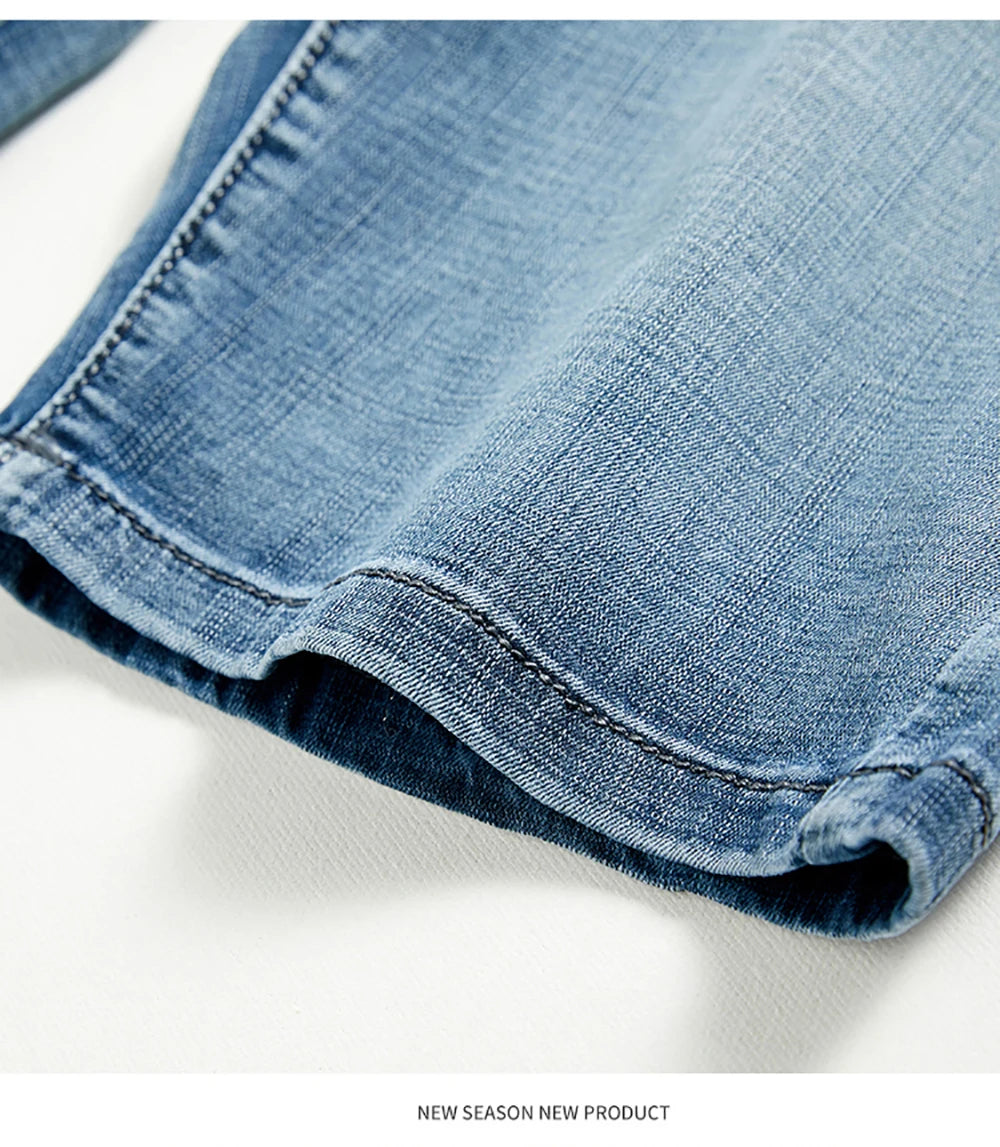 Summer Classic Shorts Jeans Men Denim Pants Straight Stretch Casual Cool Thin Knee Length Blue Fashion Brand Daily Trousers