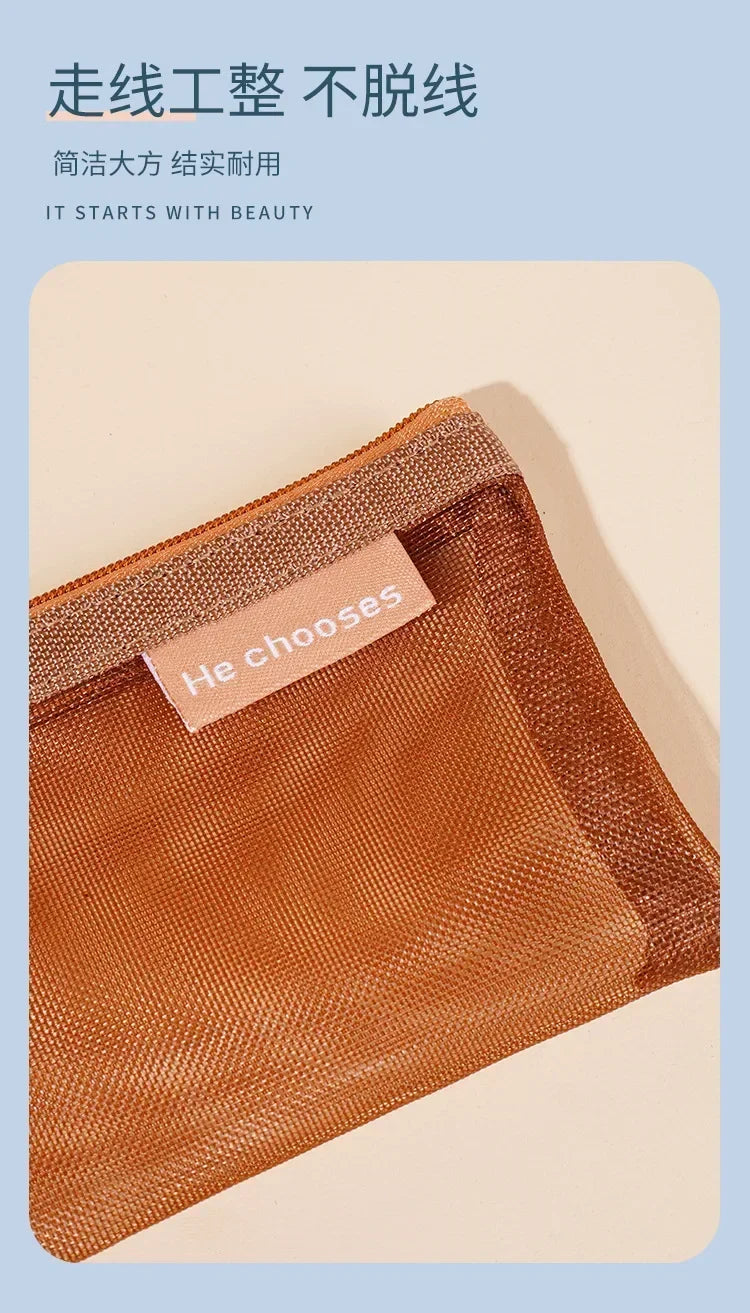 Small Square Solid Color Coin Bag Nylon Mesh Lipstick Key Earphone Organizer Holder Bus Bank ID Credit Cards Pouch Case Storage
