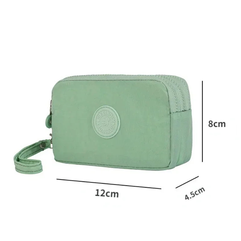Mini Nylon Coin Purse Key Bag Women Wallets Zipper Waterproof Portable Three Layer Card Holder Female Girl Handbag Headphone Bag