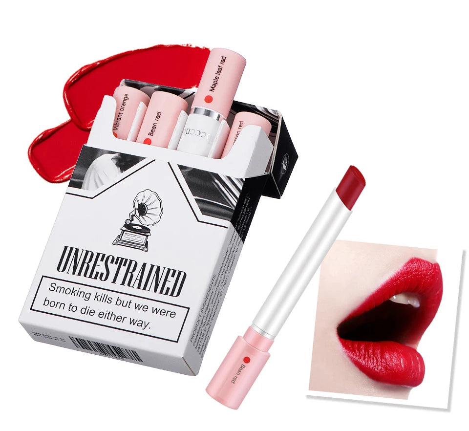 4 pcs/set Cigarette Lipstick Set Long Lasting Lip Glaze Matte Lip Gloss Waterproof Lip Stick Tube Nude Lip Tint Makeup Cosmetics