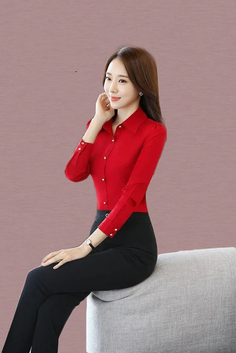 White Shirt Women Chiffon Dress Shirt Long Sleeve Blouses Slim Women Tops OL Korean Fashion Women Shirts Autumn Working Clothes
