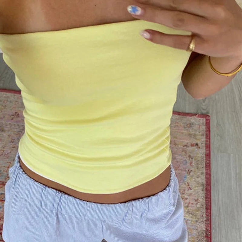 Women's Strapless Cropped Tube Top Off-Shoulder Backless Mini Vest Summer Party Club Striped/Solid Short Tank 2025 New