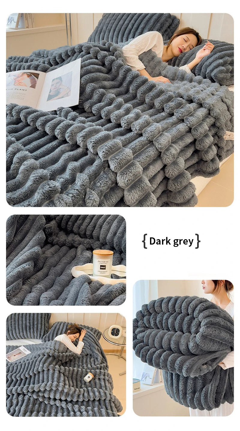 Light luxury Multifunctional Solid Color Rabbit Velvet Blanket Winter Thick Warm Flannel Used For Bedroom Living Room Blanket