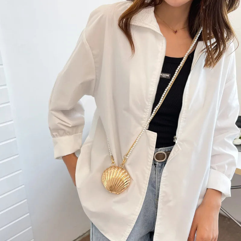 2025 New Summer Lipstick Bags for Women Fashion Pearl Mini Purse Crossbody Bag High Quality Gold Shell Bag Designer Shoulder Bag