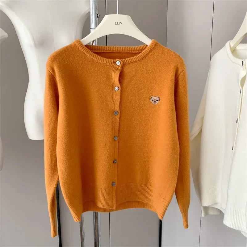 Yaminiya Autumn 2024 O-Neck Knit Sweater Sweet Cartoon Embroidery Casual Tops Japanese Fashion Single Breasted Cardigan Harajuku