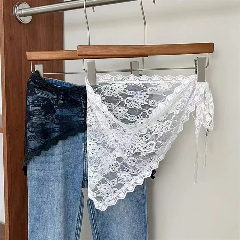 2 in 1 Triangle Short Skirt Half Skirt Butt Curtain Skirt Lace Trim Apron Soft Lace Stacked Ins Style Korean Spring Headscarf