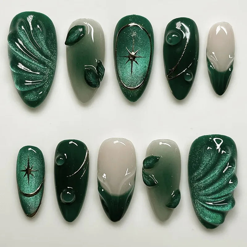 24Pcs False Nails Spicy Girl Silver Bow with Diamond Fake Nails with Glue Almond Press on Nails Black Cool Y2k Almond Nail Set