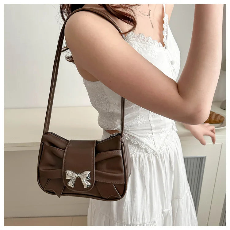 Trendy Bow Shoulder Bag Handbag Casual Underarm Bag Daily Commuting Bags PU Leather Lady Banquet Bag Business Women's Bags
