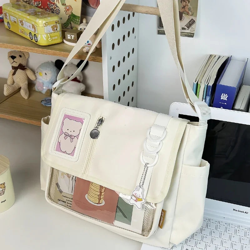 Y2K Japanese Harajuku School Bags for Teenage Girls New 2024 Transparent Itabag Crossbody Bag DIY Badges Display Plate Ita Bag