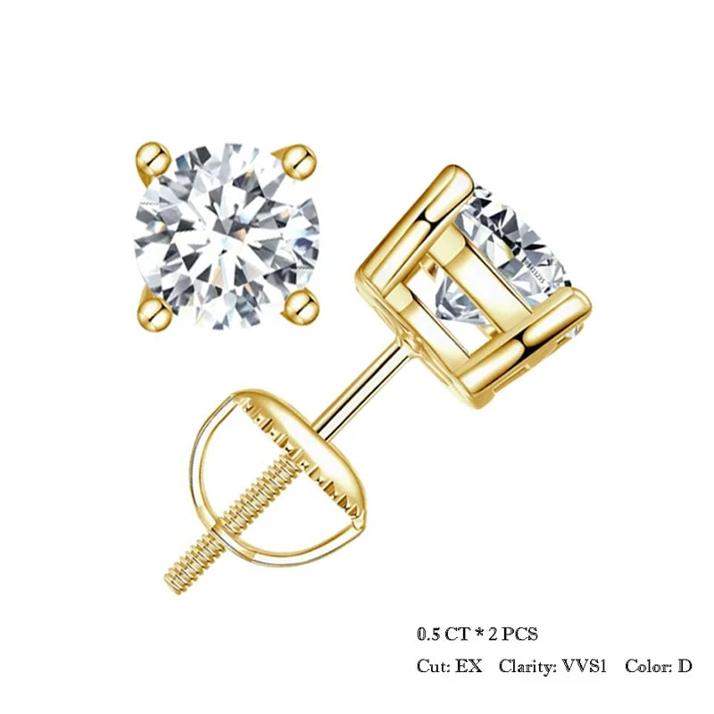 Bamoer 0.5-1ct Moissanite Screw Back Earrings for Women, D Color VVS1 Clarity Lab Created Diamond Earring White Gold Earrings
