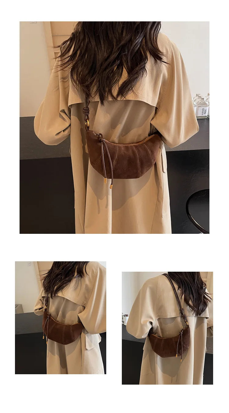 Velvet Material Zipper 2025 High Quality Shoulder Bag Solid Color Simple Fashionable Crossbody Bag Soft Western Style Handbag