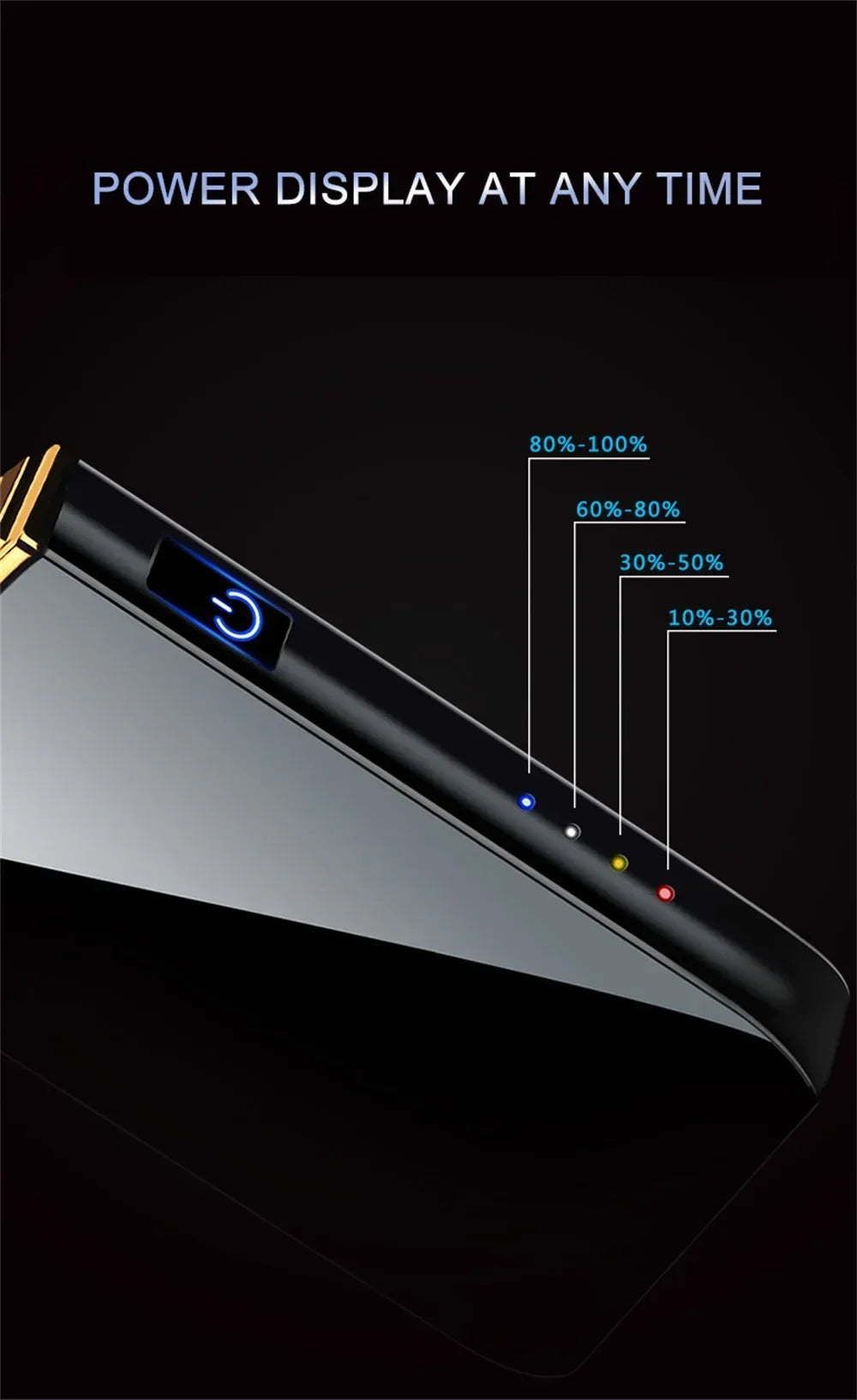 2024 New Windproof Electric Metal Lighter Double Arc Flameless Plasma Lighter USB Rechargeable LED Power Display Touch Sensor