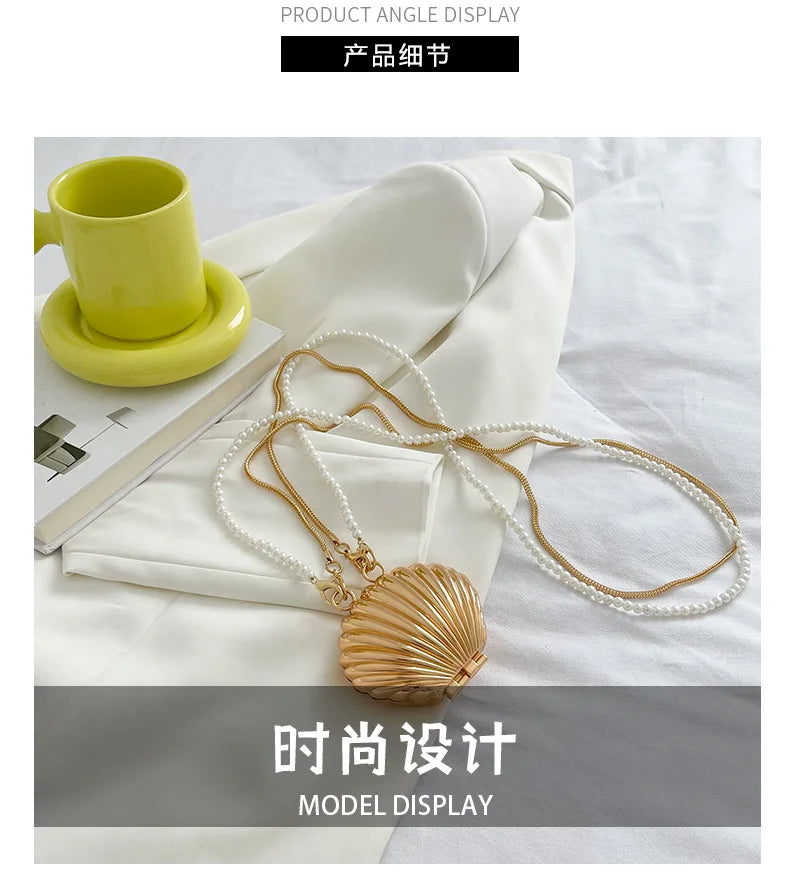 2025 New Summer Lipstick Bags for Women Fashion Pearl Mini Purse Crossbody Bag High Quality Gold Shell Bag Designer Shoulder Bag