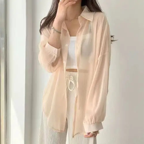 8 Colors Shirts Women Sheer Thin Chic Summer Simple Solid Sun-proof Temper Fashion Baggy All-match Basic Korean Style Clothes