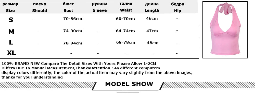 Summer Halter Camisole Tank Top Women V-Neck Sexy Tanks Camis Skinny Backless Pink Corset Tee Shirt Femme Tops WomanT-shirt