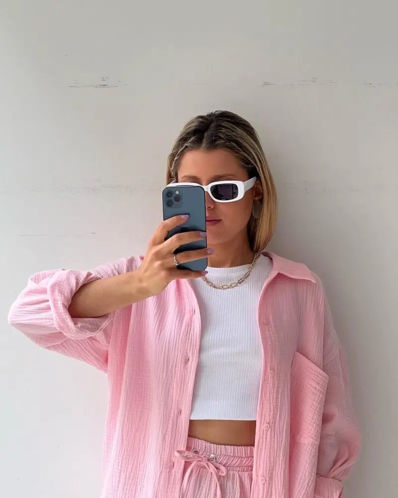 Solid Color Casual Loose Short Pants Sets For Women 2025 Elegant Summer Women's Two Pieces Suit Full Set Female Outfit Clothes