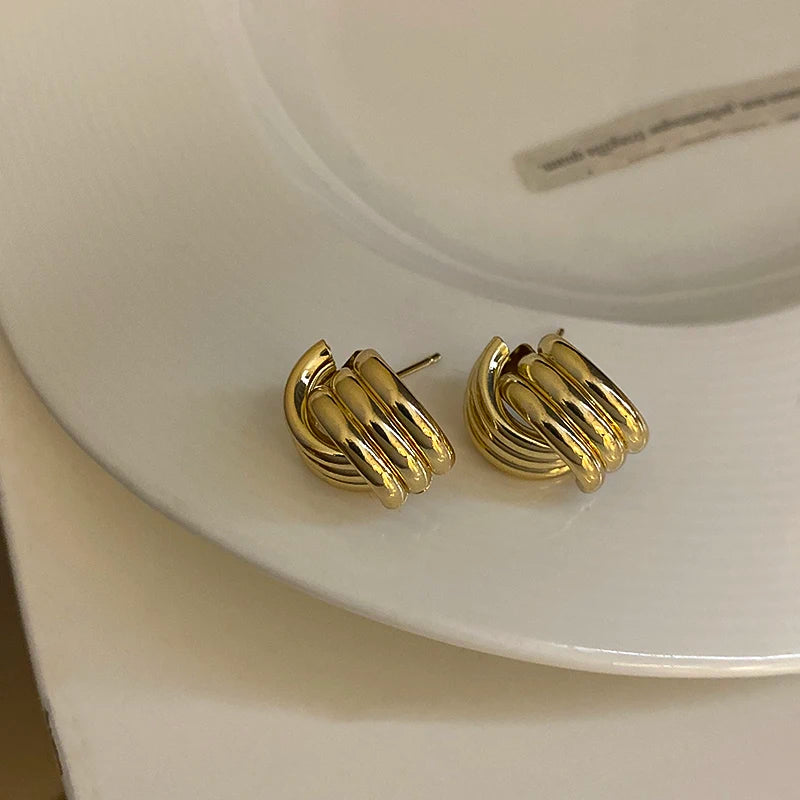 Trendy Gold Plated Geometric Gear Shape Circle Hoop Earrings for Women Girl Fashion Zircon Jewelry Buckle Type