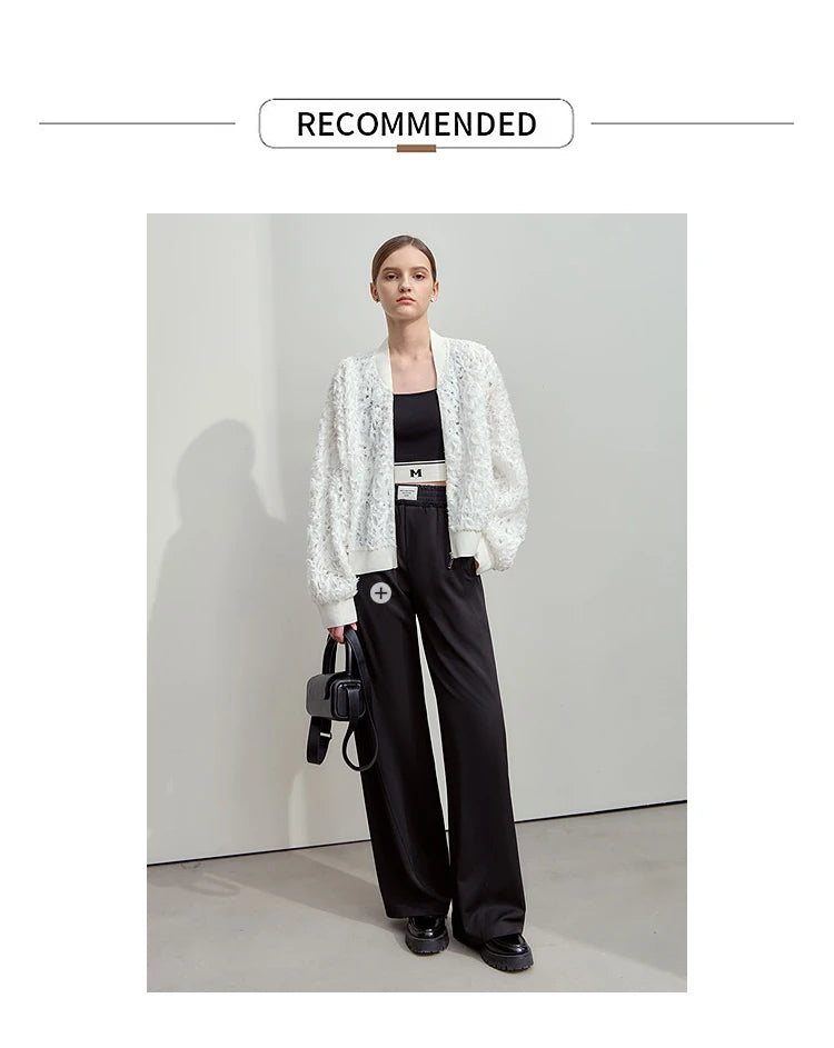 AMII Minimalist Zipper Jacket Women 2025 Spring New V Neck Stereoscopic Hollow Flowers Drop Sleeve Loose Casual Tops 12541004