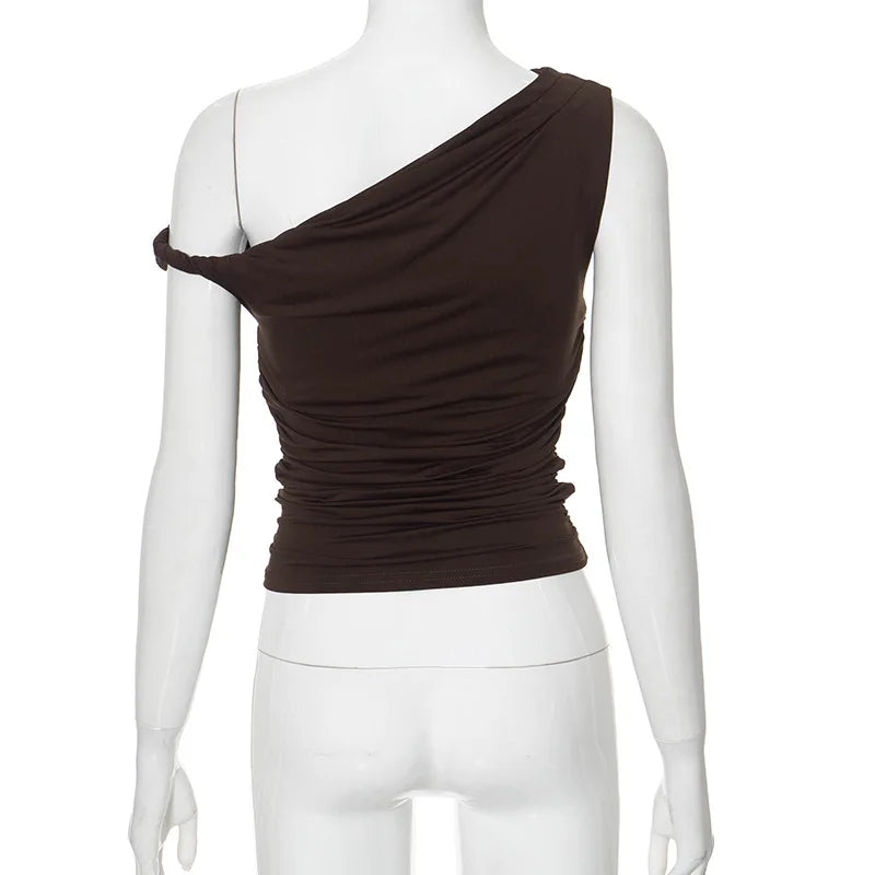 Simple Basic Casual Summer Tank Top Sleeveless Solid Color Off Shoulder Side Ruched Crop Tops Vestidos Spring Women T S