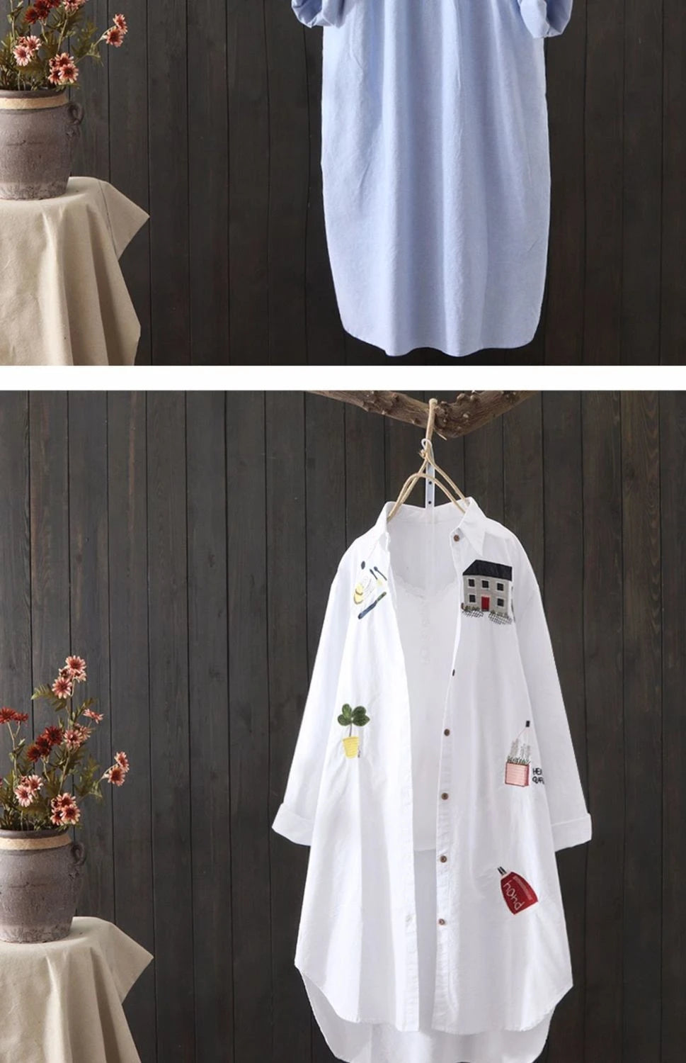 Women Cotton Embroidery Loose Long White Shirts 2025 Spring Autumn New Casual Office Lady Blouse Female Top Loose shirt