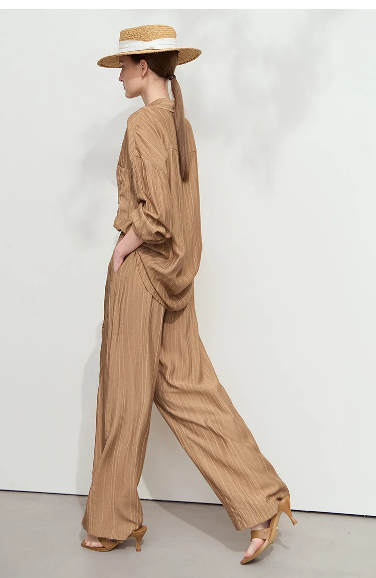 AMII Minimalism Shirt Pants For Women 2025 Spring New Casual Basic Shirt Sold Separate Straight Long Wide Leg Pants 12511048