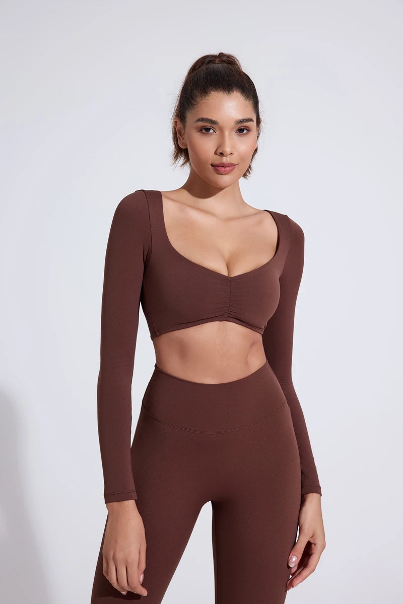 DIAS FIT JOY Nylon Gym Top Yoga long sleeved T-shirt tight pleated sports top women's waist tight yoga top