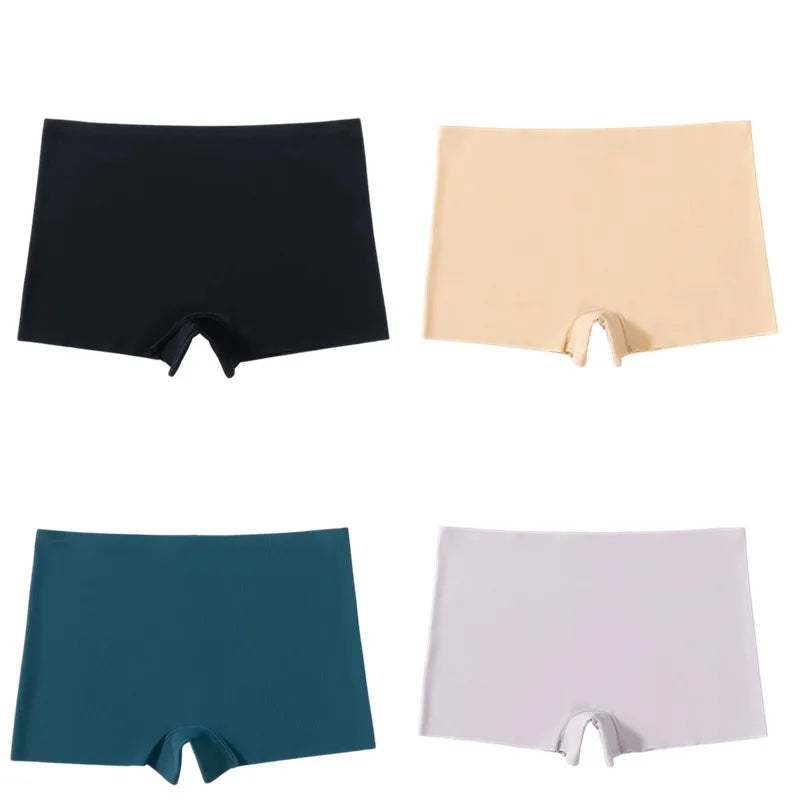 BZEL 4PCS Women's Panties Seamless Boxers Breathable Lingerie Comfortable Boyshorts Silk Satin Underwear Woman Sports Underpants