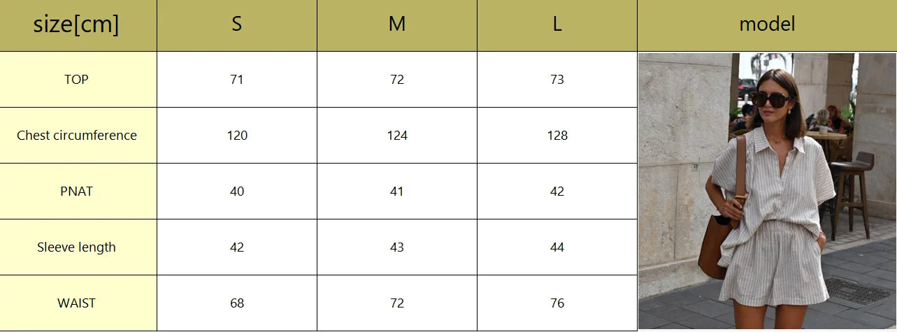 Women Fashion Stripe Print Lace-up Shorts Set Oversized Lapel Short Sleeve Single Breasted Shirts Suit Lady Casual Street Outfit