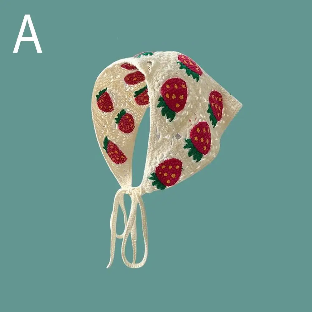 Korean Sweet Cute Handmade Crochet Hollow Triangle Headband Towel Women Spring and Summer Travel Literary Photo Hair Scarf