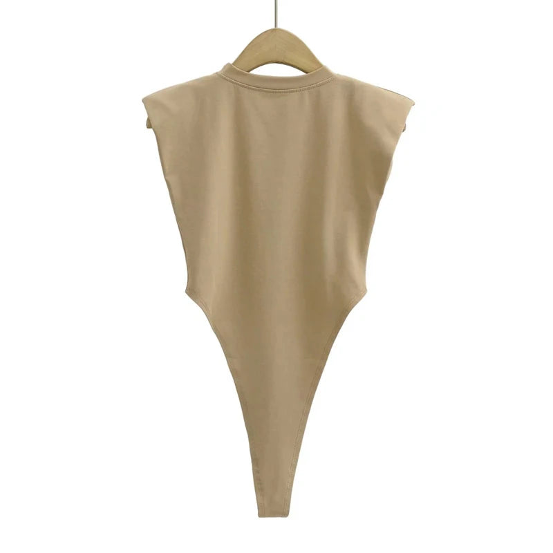 Sexy tops women 2024 Summer one-pieces bodycon bodysuit padded shoulder bodysuit black sleeveless body suits for women white