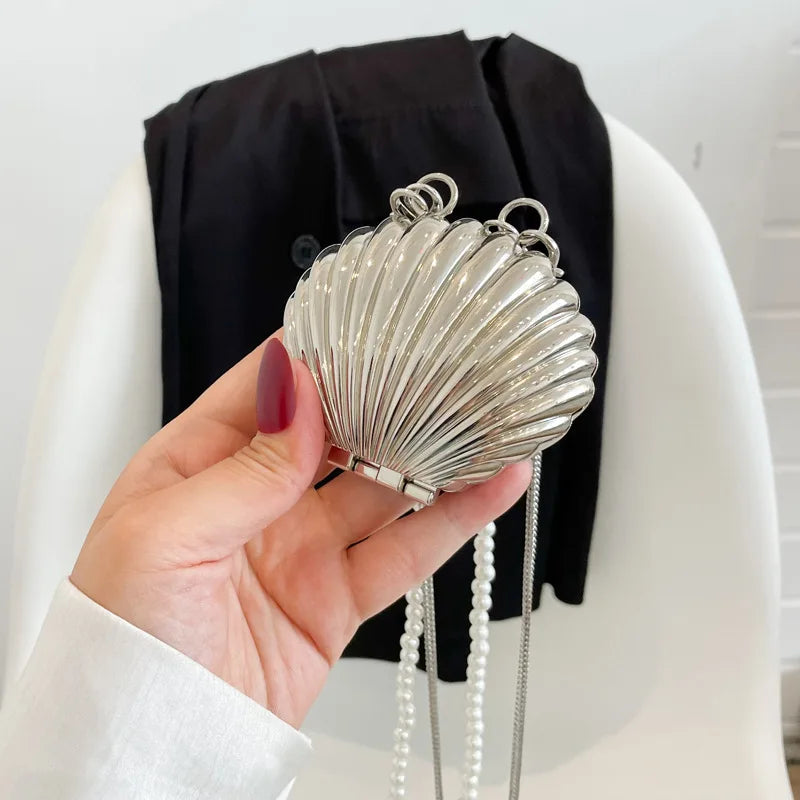 2025 New Summer Lipstick Bags for Women Fashion Pearl Mini Purse Crossbody Bag High Quality Gold Shell Bag Designer Shoulder Bag
