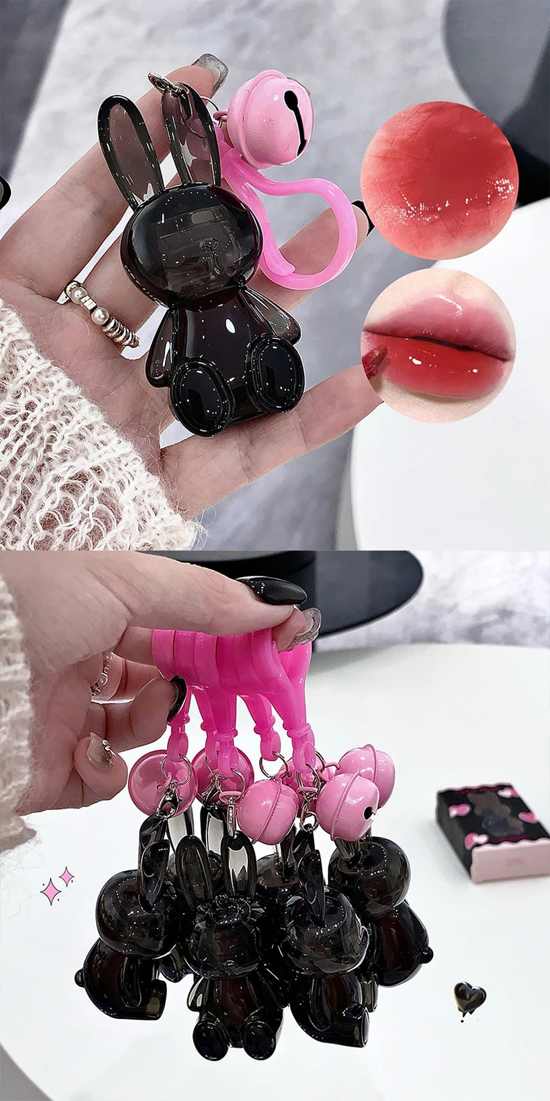 Gege Bear Pink Rabbit Velvet Matte Lip Cream Black Rabbit Water light lip glaze matte mirror pendant lipstick lip gloss