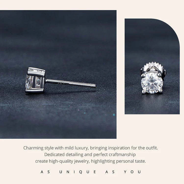 Bamoer 0.5-1ct Moissanite Screw Back Earrings for Women, D Color VVS1 Clarity Lab Created Diamond Earring White Gold Earrings