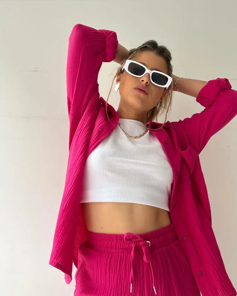 Solid Color Casual Loose Short Pants Sets For Women 2025 Elegant Summer Women's Two Pieces Suit Full Set Female Outfit Clothes