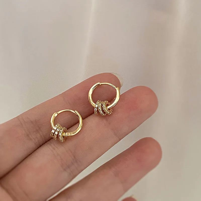 Trendy Gold Plated Geometric Gear Shape Circle Hoop Earrings for Women Girl Fashion Zircon Jewelry Buckle Type