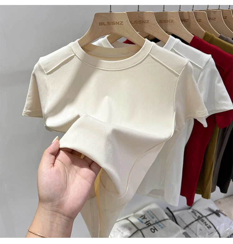 AOSSVIAO 2025 Summer white T-shirt Cotton female short-sleeved student versatile loose half-sleeve t-shirt Harajuku top trend