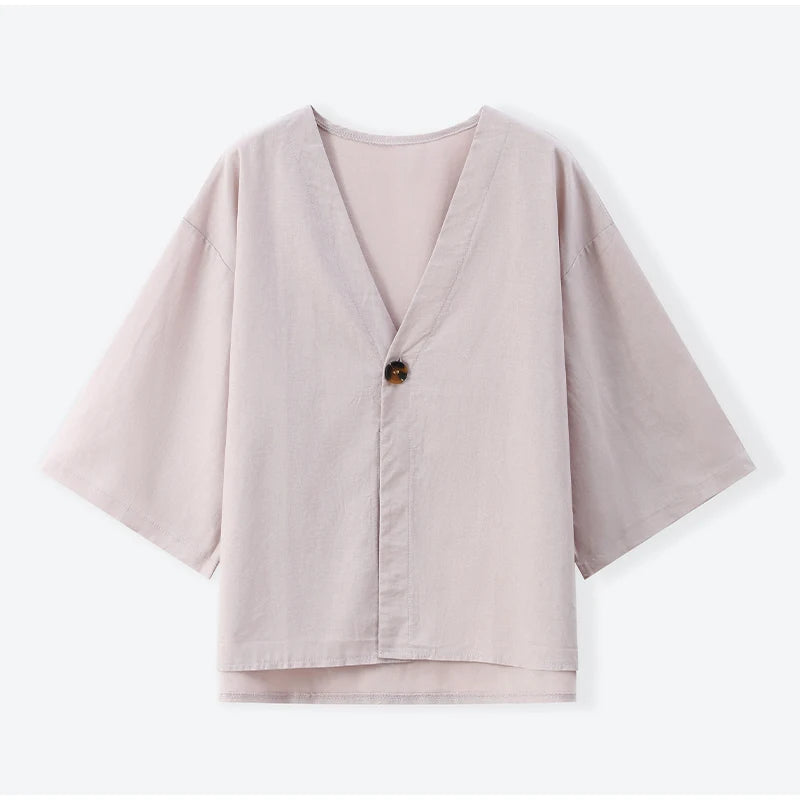 Women Classic Solid Wide Leg Pants Suits Summer Fashion V-neck One Button Loose Blouse Sets Casual Female Daily Streetwear 2025